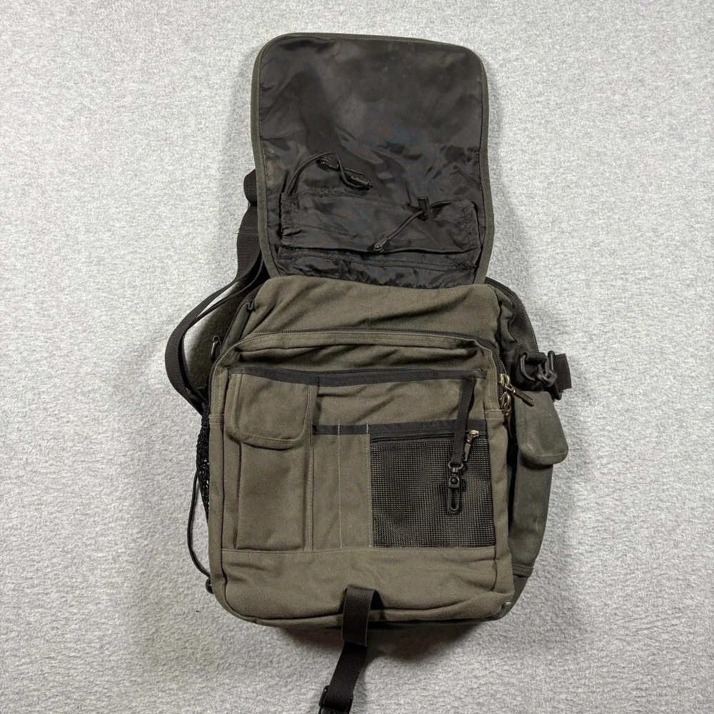 Vintage Eddie Bauer Messenger Bag Olive Green Tactical Crossbody Travel Utility